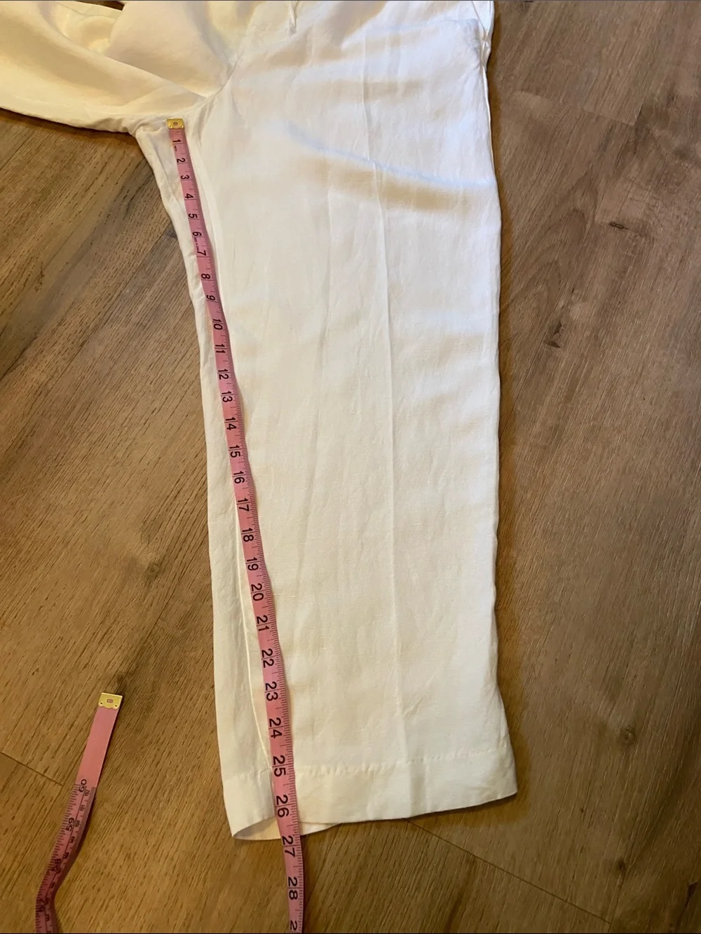 H&M Wide Leg Linen Blend Pull-On Pants Size L White Pockets Coastal Grandma EUC